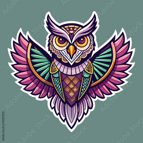 Feathers of Fate - Design a t-shirt sticker showcasing an owl with intricate patterns on its feathers, accompanied by a poetic ode to the owl as a symbol of fate and destiny