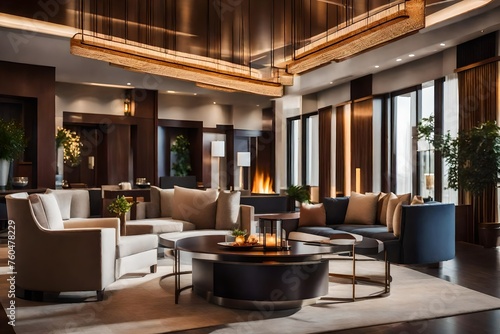 boutique hotel lobby with a cozy reception area