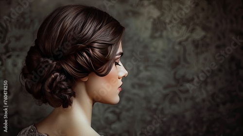 An elegant profile shot of a person with a classic chignon hairstyle showcasing timeless beauty