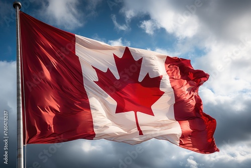 The National flag of Canada flag outdoor against sky Generative AI photo