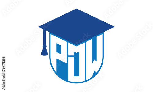 PDW initial letter academic logo design vector template. school college logo, university logo, graduation cap logo, institute logo, educational logo, library logo, teaching logo, book shop, varsity photo