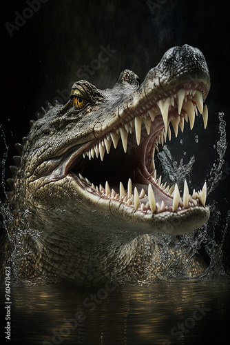 Crocodile with open mouth. Generative AI, © yanadjan