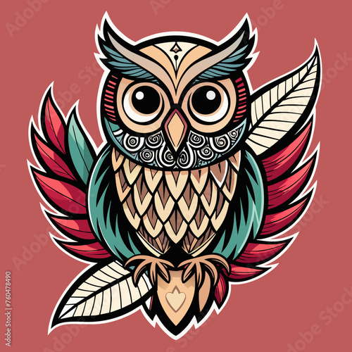 Feathers of Fate - Design a t-shirt sticker showcasing an owl with intricate patterns on its feathers, accompanied by a poetic ode to the owl as a symbol of fate and destiny