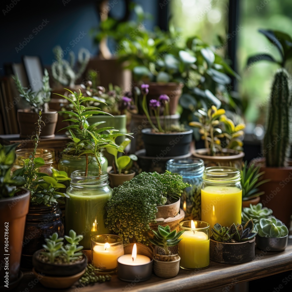 Hobby growing indoor plants blurred background Generative AI Hobby growing indoor plants blurred background Generative AI
