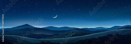 abstract illustration image of a night sky with mountain silhouette. 
