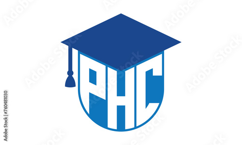 PHC initial letter academic logo design vector template. school college logo, university logo, graduation cap logo, institute logo, educational logo, library logo, teaching logo, book shop, varsity