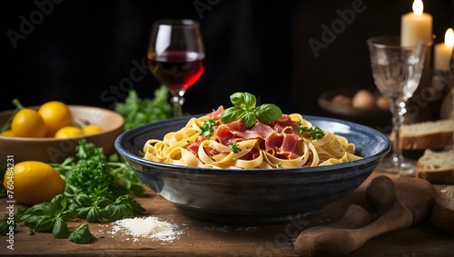 delicious pasta served on the table