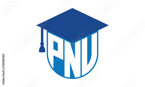 PNV initial letter academic logo design vector template. school college logo, university logo, graduation cap logo, institute logo, educational logo, library logo, teaching logo, book shop, varsity photo