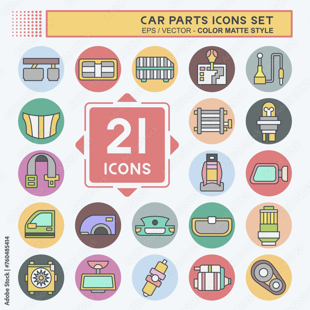 Icon Set Car Parts. related to Automotive symbol. color mate style. simple design editable. simple illustration Icon Set Car Parts. related to Automotive symbol. color mate style. simple design editable. simple illustration