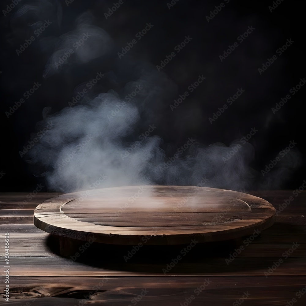 empty old circular wooden table with smoke, Ai Generated empty old circular wooden table with smoke, Ai Generated