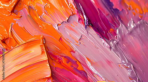 a close up of large strokes of paint  soft variaations of unmodulated bold color  hues of orange  pink and purples  lyco art  heavy emotionally-charged impasto brushstrokes