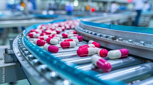 Wallpaper Mural Automated conveyor line in pharmaceutical manufacturing facility with glass bottles Torontodigital.ca