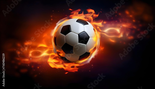 A burning soccer ball on a black  swirling abstract background