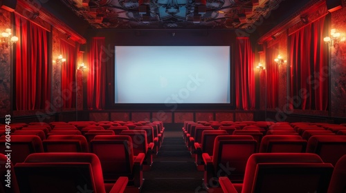empty cinema. white with empty screen. 