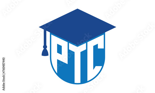 PTC initial letter academic logo design vector template. school college logo, university logo, graduation cap logo, institute logo, educational logo, library logo, teaching logo, book shop, varsity