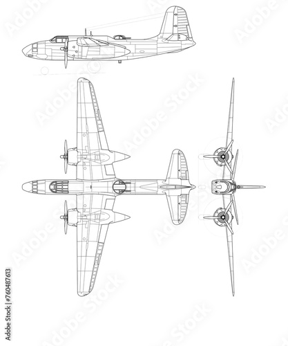 A-20 Havoc. Bombardero táctico A-20 Havoc. Vista frontal de 