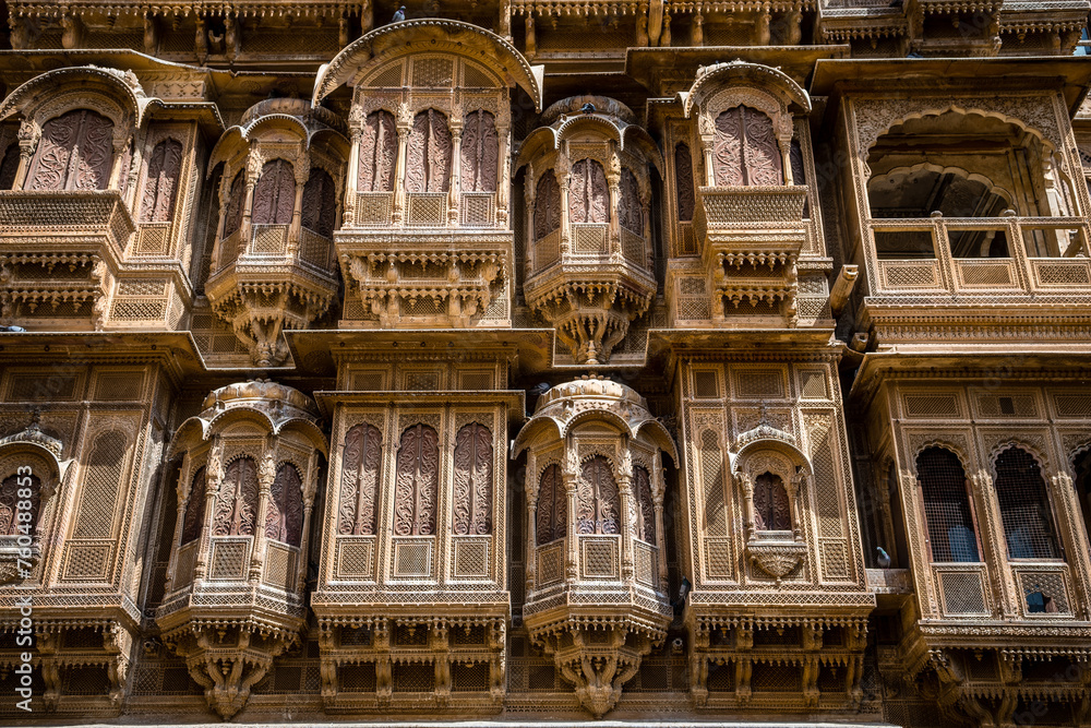 architecture of traditional haveli house in jaisalmer, india