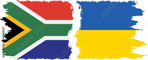 Ukraine and South Africa grunge flags connection vector