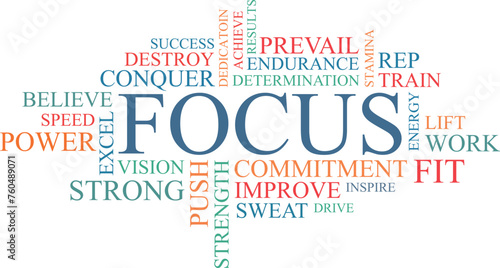 Focus, Word Cloud, Wording, Typography Style, Important Words and Concepts, Wall decor, wall, decoration, Poster, Quotation, Business, Lifestyle, Commitment, Vision, Work