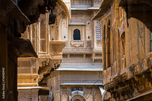 architecture of traditional haveli house in jaisalmer, india photo