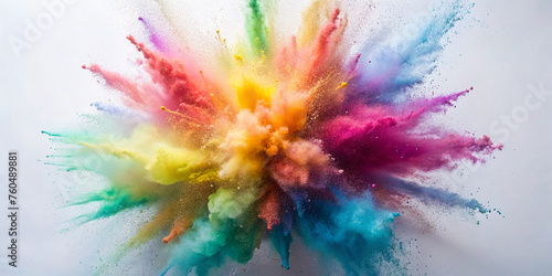 Explosion splash of colorful powder with freeze isolated on background, abstract splatter of colored dust powder. 