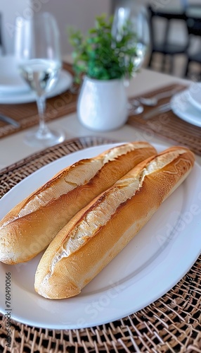 French baguette on wooden kitchen table rustic bread loaf for food concept image