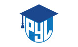 PYL initial letter academic logo design vector template. school college logo, university logo, graduation cap logo, institute logo, educational logo, library logo, teaching logo, book shop, varsity