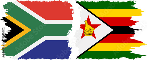 Zimbabwe and South Africa grunge flags connection vector