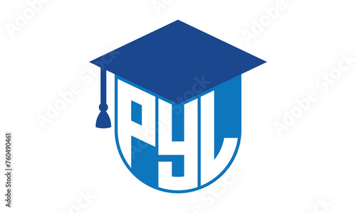 PYL initial letter academic logo design vector template. school college logo, university logo, graduation cap logo, institute logo, educational logo, library logo, teaching logo, book shop, varsity