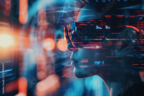 Wallpaper Mural Portrait of a person experiencing an immersive digital interaction. Hi-Tech futuristic background. Created with Generative AI technology. Torontodigital.ca