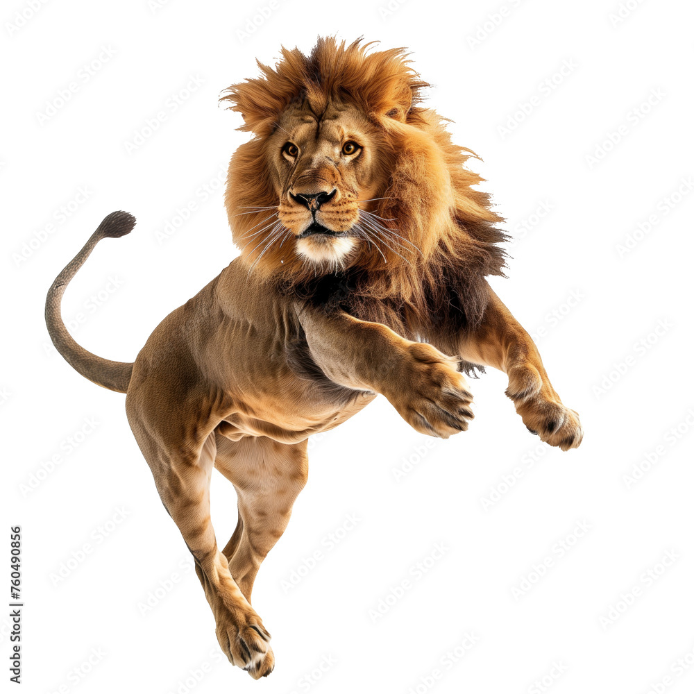 Obraz premium A jumping lion in white background