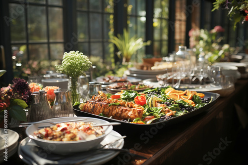 Catering: Delicious food and beverage display on the table.