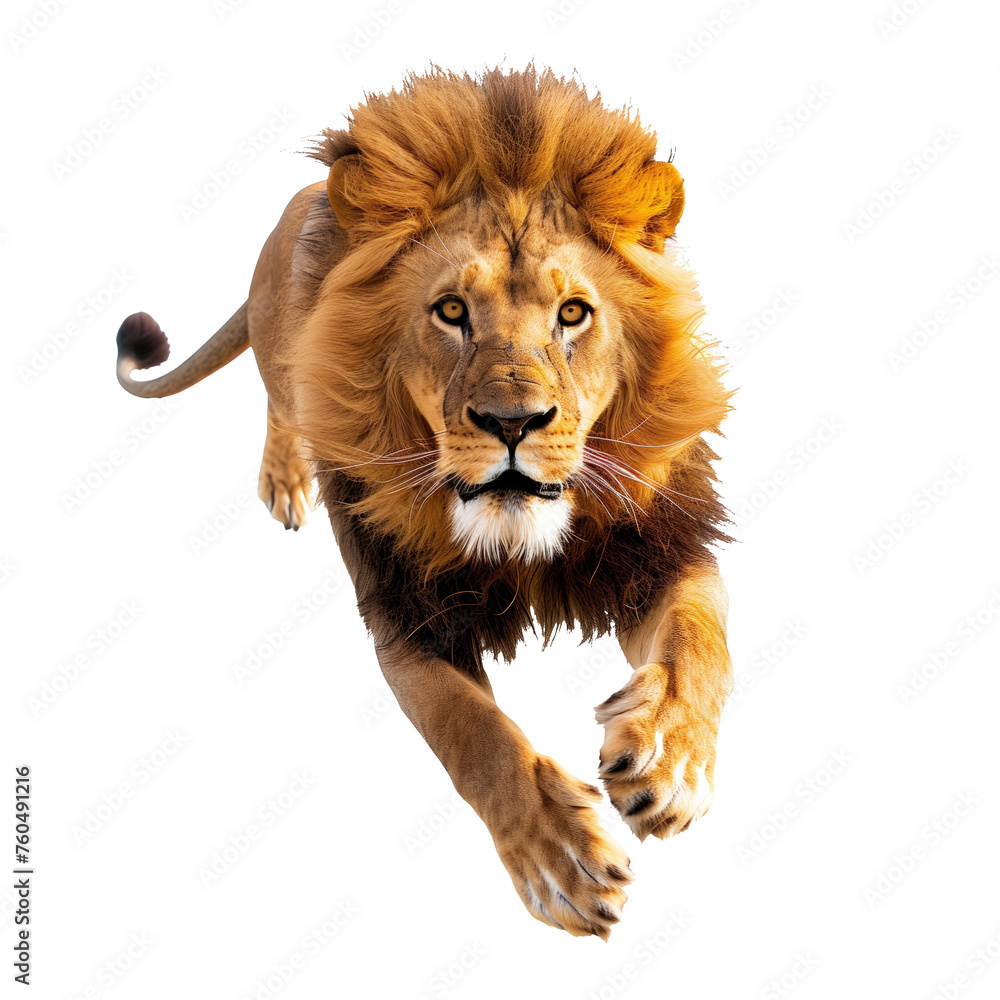 Obraz premium A jumping lion in white background