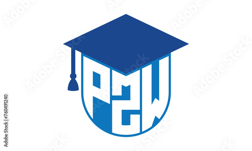 PZW initial letter academic logo design vector template. school college logo, university logo, graduation cap logo, institute logo, educational logo, library logo, teaching logo, book shop, varsity photo