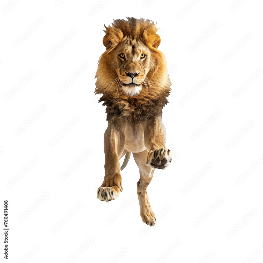 Obraz premium A jumping lion in white background