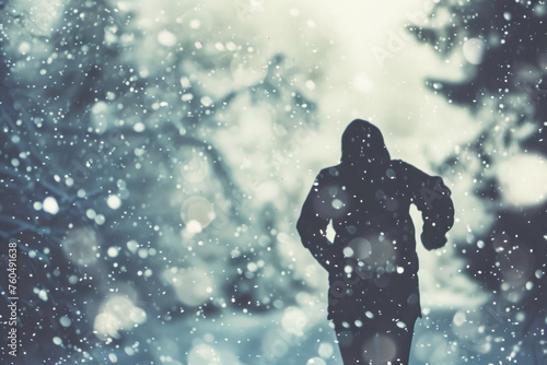 silhouette of a person running in snow, a fictional person