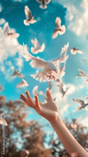 several doves flying away.  © CreativeCreations