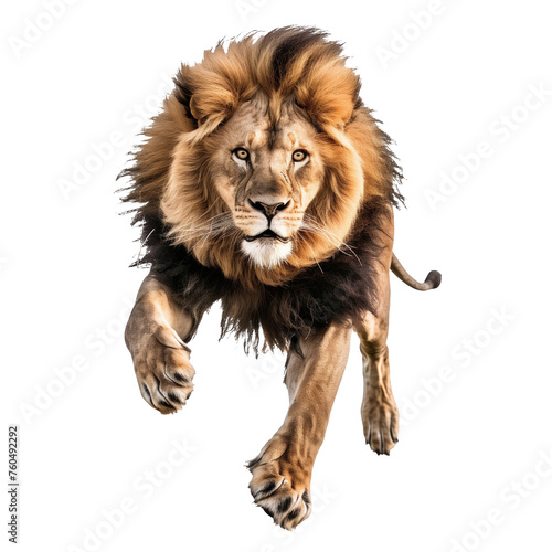 A jumping lion in white background