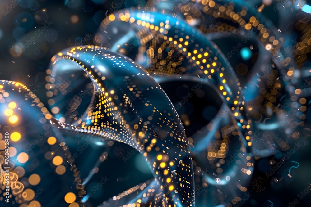 Glowing DNA Strands Merging into Intricate Geometric Patterns - Macro Photography Glowing DNA Strands Merging into Intricate Geometric Patterns - Macro Photography