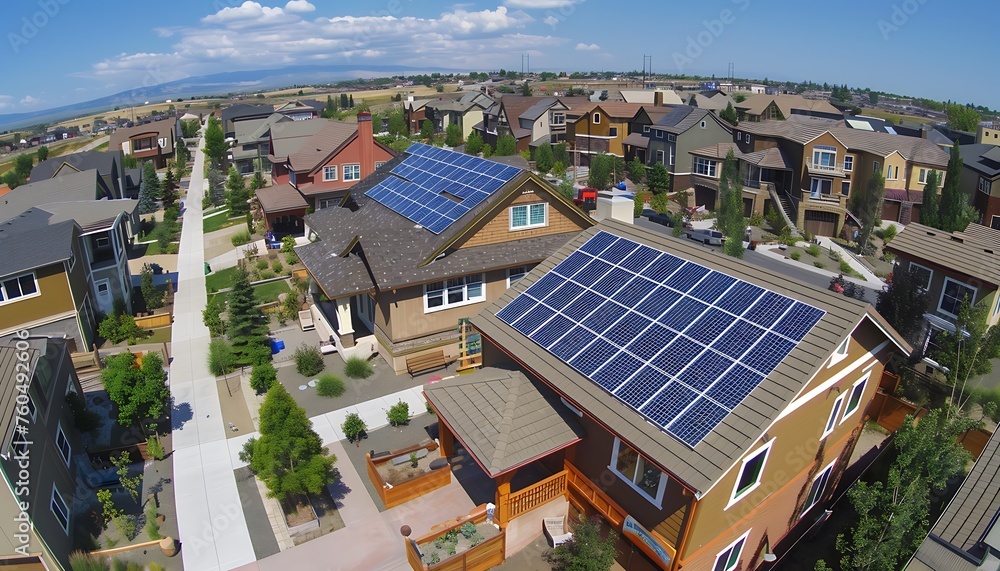 Fototapeta premium Sustainable Living, Harnessing Solar Energy with Rooftop Panels