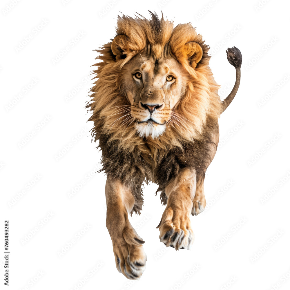 Obraz premium A jumping lion in white background