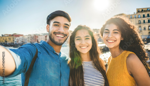 Multicultural Youth Embrace Happiness in Outdoor Selfies