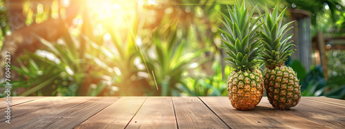 pineapples on a wooden nature background photo