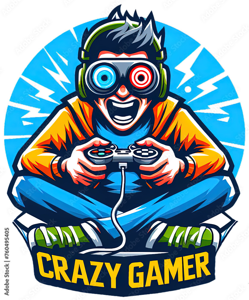 Fototapeta premium illustration of a crazy gamer, transparent PNG