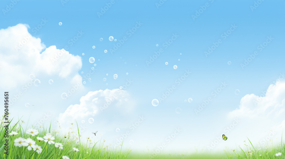 Abstract sunny summer background with grass and blue sky

