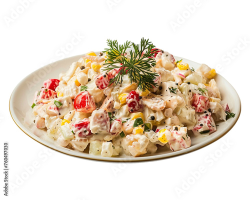 creamy russian salad platter on transparent background