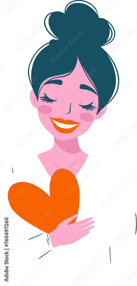 Happy Smiling Woman with a Heart. Vector Flat Style Illustration. Happy Smiling Woman with a Heart. Vector Flat Style Illustration.