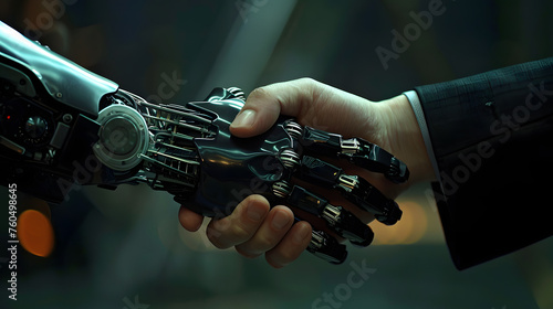 human greets a robot, humanity and technology © Gita