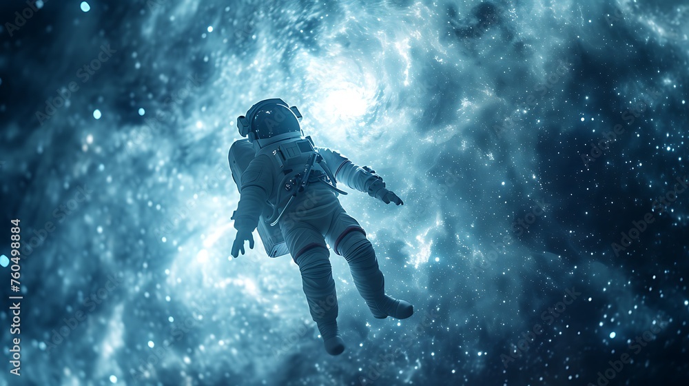 Floating in Tranquility: An Astronaut's Serene Journey.





