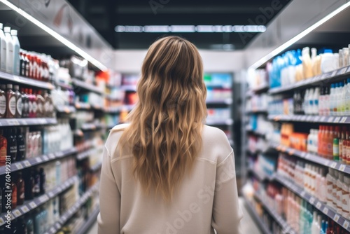 rear view of a young woman in a store choosing goods Generative AI